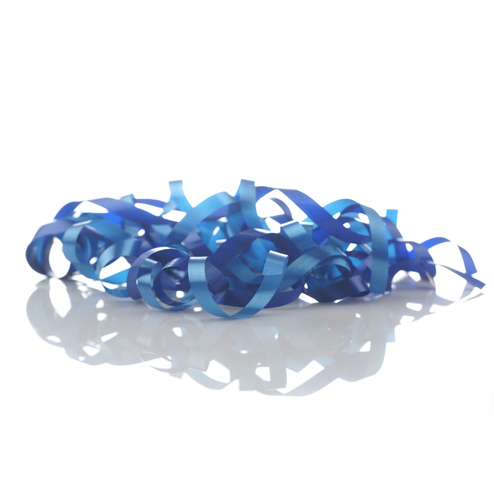 Swirls Lockade/krullade presentband i olika toner med en dubbelhäftande tejp blå