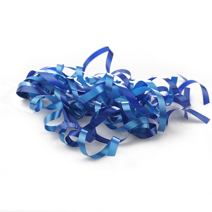 Swirls Lockade/krullade presentband i olika toner med en dubbelhäftande tejp blå