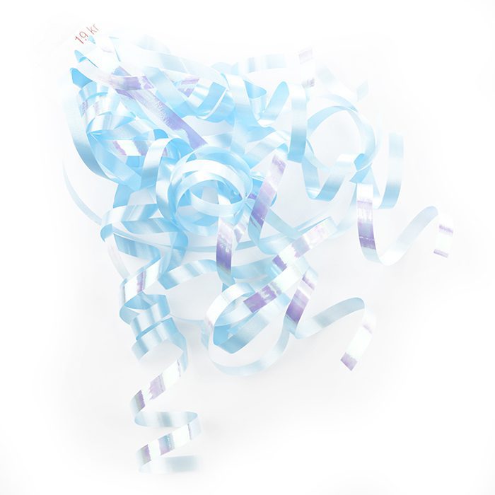Swirls Lockade/krullade presentband i olika toner med en dubbelhäftande tejp olika ljusblåa toner