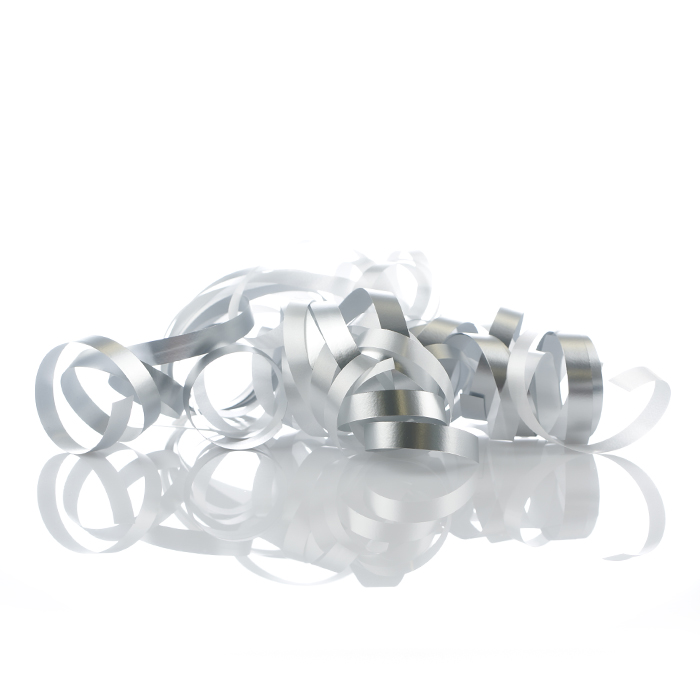 Swirls Lockade/krullade presentband i olika toner med en dubbelhäftande tejp silver