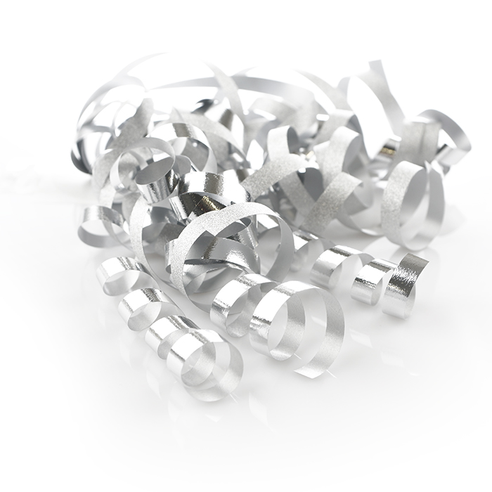 Swirls Lockade/krullade presentband i olika toner med en dubbelhäftande tejp silver