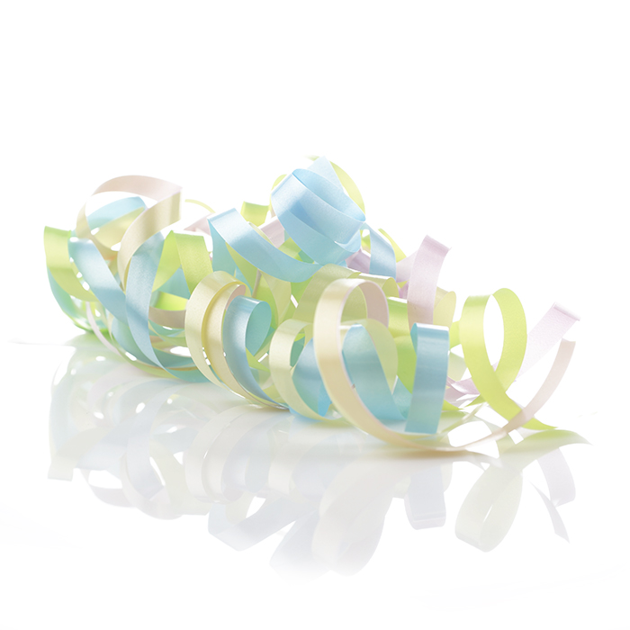 Swirls Lockade/krullade presentband i olika toner med en dubbelhäftande tejp Pastell toner