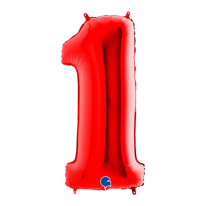Foliesiffra röd 100 cm. En stor folieballong i röd. Siffran 1
