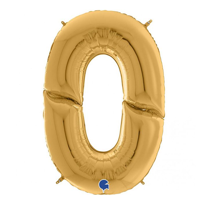 Folieballong i guld hela 164 cm hög siffran 0