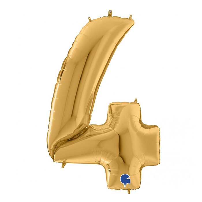 Folieballong i guld hela 164 cm hög siffran 4
