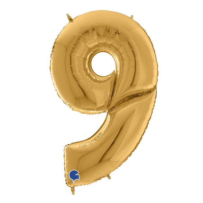 Folieballong i guld hela 164 cm hög siffran 9