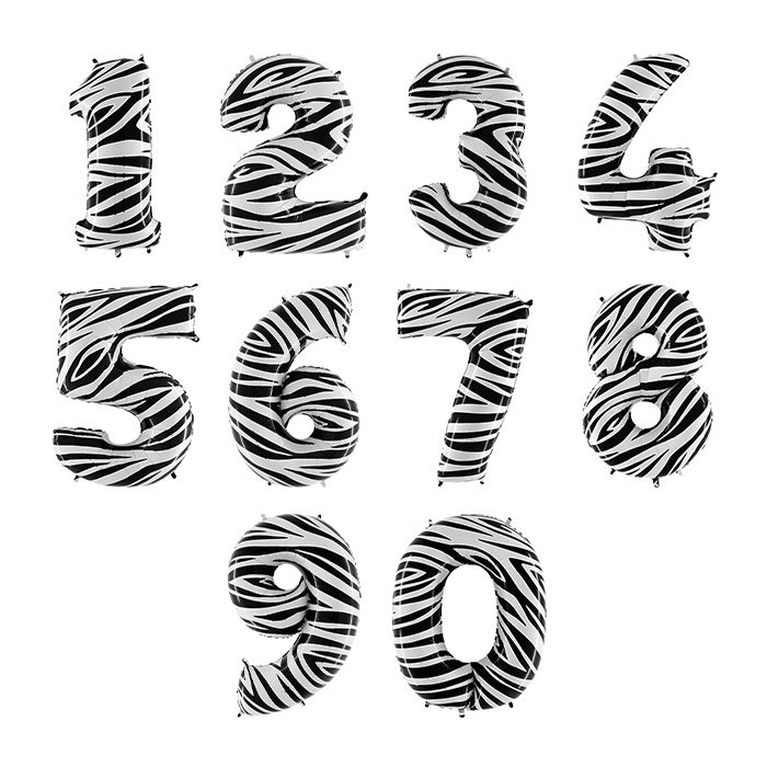 Foliesiffra zebra 100 cm. En stor folieballong i zebramönster. Alla siffror