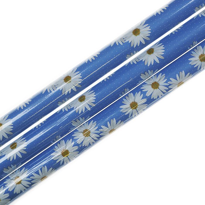 Presentpapper 70 x 200 cm rullar av presentpapper blått papper med vita prästkragar
