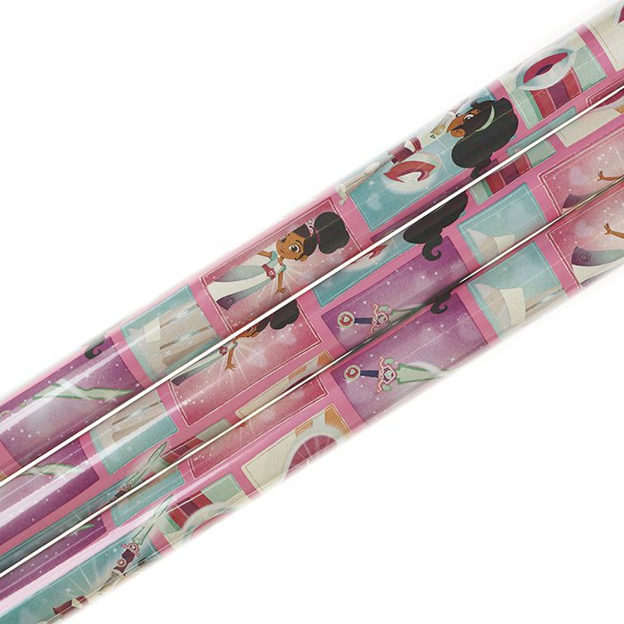 Presentpapper 70 x 200 cm rullar av presentpapper Nella med rosa botten och bilder av Nella supergirl