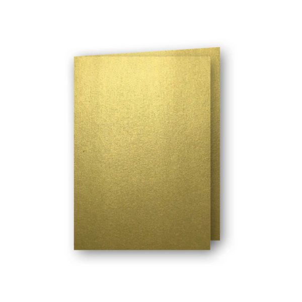 Dubbelt stående, A7 kort av antikrandat (strukturerat), syrafritt och arkivbeständigt papper. Ytvikt: 220g, Mått: 105x148 mm, 5-pack, Guld
