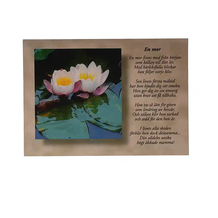 Vykort En mor med dikt och bild på näckrosor